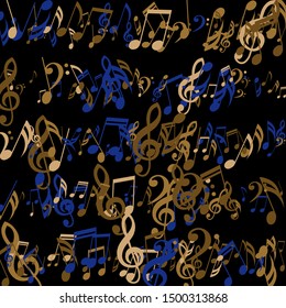 Stripes of Musical Notes, Bass and Treble Clefs. Vector Background.