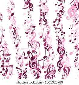 Stripes of Musical Notes, Bass and Treble Clefs. Vector Background.