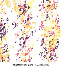 Stripes of Musical Notes, Bass and Treble Clefs. Vector Background.