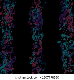 Stripes of Musical Notes, Bass and Treble Clefs. Vector Background.