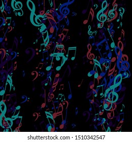 Stripes of Musical Notes, Bass and Treble Clefs. Vector Background.