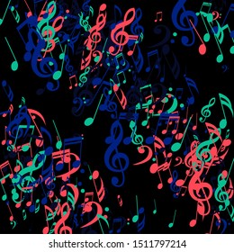 Stripes of Musical Notes, Bass and Treble Clefs. Vector Background.