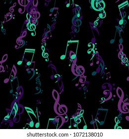 Stripes of Musical Notes. Creative Background with Notes, Bass and Treble Clefs. Vector Element for Musical Poster, Banner, Advertising, Card. Minimalistic Simple Background.