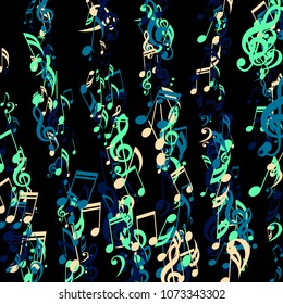 Stripes of Musical Notes. Creative Background with Notes, Bass and Treble Clefs. Vector Element for Musical Poster, Banner, Advertising, Card. Minimalistic Simple Background.