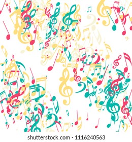 Stripes of Musical Notes. Creative Background with Notes, Bass and Treble Clefs. Vector Element for Musical Poster, Banner, Advertising, Card. Minimalistic Simple Background.