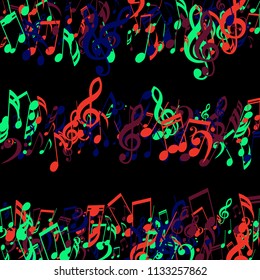 Stripes of Musical Notes. Creative Background with Notes, Bass and Treble Clefs. Vector Element for Musical Poster, Banner, Advertising, Card. Minimalistic Simple Background.