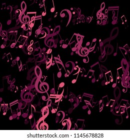 Stripes of Musical Notes. Creative Background with Notes, Bass and Treble Clefs. Vector Element for Musical Poster, Banner, Advertising, Card. Minimalistic Simple Background.