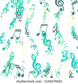 Stripes of Musical Notes. Creative Background with Notes, Bass and Treble Clefs. Vector Element for Musical Poster, Banner, Advertising, Card. Minimalistic Simple Background.