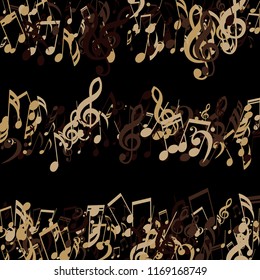 Stripes of Musical Notes. Creative Background with Notes, Bass and Treble Clefs. Vector Element for Musical Poster, Banner, Advertising, Card. Minimalistic Simple Background.