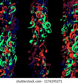 Stripes of Musical Notes. Creative Background with Notes, Bass and Treble Clefs. Vector Element for Musical Poster, Banner, Advertising, Card. Minimalistic Simple Background.