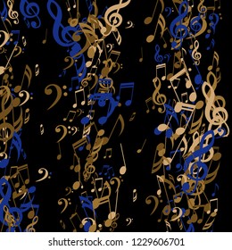 Stripes of Musical Notes. Creative Background with Notes, Bass and Treble Clefs. Vector Element for Musical Poster, Banner, Advertising, Card. Minimalistic Simple Background.