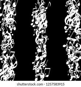 Stripes of Musical Notes. Creative Background with Notes, Bass and Treble Clefs. Vector Element for Musical Poster, Banner, Advertising, Card. Minimalistic Simple Background.