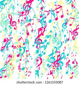 Stripes of Musical Notes. Creative Background with Notes, Bass and Treble Clefs. Vector Element for Musical Poster, Banner, Advertising, Card. Minimalistic Simple Background.