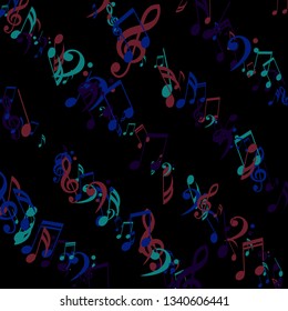 Stripes of Musical Notes. Creative Background with Notes, Bass and Treble Clefs. Vector Element for Musical Poster, Banner, Advertising, Card. Minimalistic Simple Background.