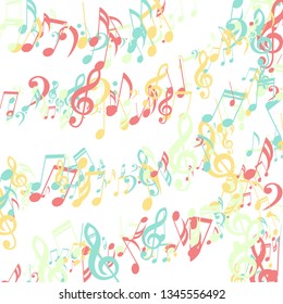 Stripes of Musical Notes. Creative Background with Notes, Bass and Treble Clefs. Vector Element for Musical Poster, Banner, Advertising, Card. Minimalistic Simple Background.