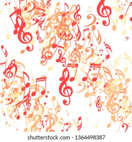 Stripes of Musical Notes. Creative Background with Notes, Bass and Treble Clefs. Vector Element for Musical Poster, Banner, Advertising, Card. Minimalistic Simple Background.