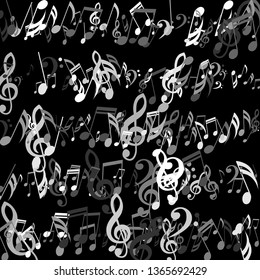 Stripes of Musical Notes. Creative Background with Notes, Bass and Treble Clefs. Vector Element for Musical Poster, Banner, Advertising, Card. Minimalistic Simple Background.