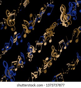 Stripes of Musical Notes. Creative Background with Notes, Bass and Treble Clefs. Vector Element for Musical Poster, Banner, Advertising, Card. Minimalistic Simple Background.