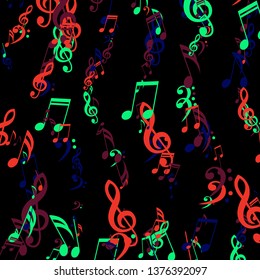 Stripes of Musical Notes. Creative Background with Notes, Bass and Treble Clefs. Vector Element for Musical Poster, Banner, Advertising, Card. Minimalistic Simple Background.