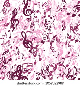 Stripes of Musical Notes. Modern Background with Notes, Bass and Treble Clefs. Vector Element for Musical Poster, Banner, Advertising, Card. Minimalistic Simple Background.