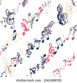 Stripes of Musical Notes. Modern Background with Notes, Bass and Treble Clefs. Vector Element for Musical Poster, Banner, Advertising, Card. Minimalistic Simple Background.