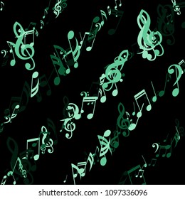 Stripes of Musical Notes. Modern Background with Notes, Bass and Treble Clefs. Vector Element for Musical Poster, Banner, Advertising, Card. Minimalistic Simple Background.