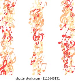 Stripes of Musical Notes. Modern Background with Notes, Bass and Treble Clefs. Vector Element for Musical Poster, Banner, Advertising, Card. Minimalistic Simple Background.