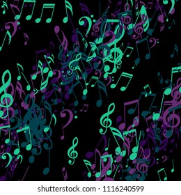 Stripes of Musical Notes. Modern Background with Notes, Bass and Treble Clefs. Vector Element for Musical Poster, Banner, Advertising, Card. Minimalistic Simple Background.