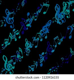 Stripes of Musical Notes. Modern Background with Notes, Bass and Treble Clefs. Vector Element for Musical Poster, Banner, Advertising, Card. Minimalistic Simple Background.