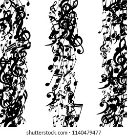 Stripes of Musical Notes. Modern Background with Notes, Bass and Treble Clefs. Vector Element for Musical Poster, Banner, Advertising, Card. Minimalistic Simple Background.