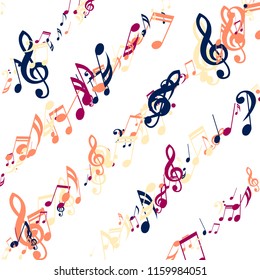 Stripes of Musical Notes. Modern Background with Notes, Bass and Treble Clefs. Vector Element for Musical Poster, Banner, Advertising, Card. Minimalistic Simple Background.