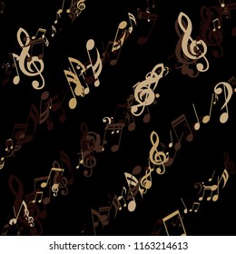 Stripes of Musical Notes. Modern Background with Notes, Bass and Treble Clefs. Vector Element for Musical Poster, Banner, Advertising, Card. Minimalistic Simple Background.