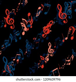 Stripes of Musical Notes. Modern Background with Notes, Bass and Treble Clefs. Vector Element for Musical Poster, Banner, Advertising, Card. Minimalistic Simple Background.