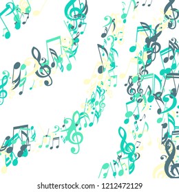 Stripes of Musical Notes. Modern Background with Notes, Bass and Treble Clefs. Vector Element for Musical Poster, Banner, Advertising, Card. Minimalistic Simple Background.