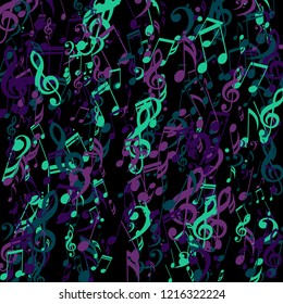 Stripes of Musical Notes. Modern Background with Notes, Bass and Treble Clefs. Vector Element for Musical Poster, Banner, Advertising, Card. Minimalistic Simple Background.