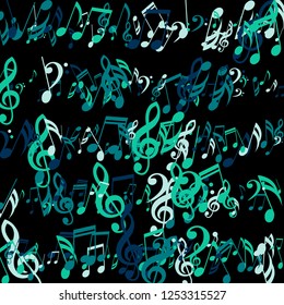 Stripes of Musical Notes. Modern Background with Notes, Bass and Treble Clefs. Vector Element for Musical Poster, Banner, Advertising, Card. Minimalistic Simple Background.