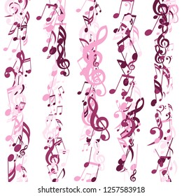 Stripes of Musical Notes. Modern Background with Notes, Bass and Treble Clefs. Vector Element for Musical Poster, Banner, Advertising, Card. Minimalistic Simple Background.