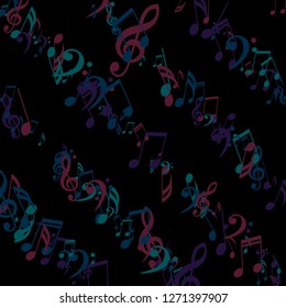 Stripes of Musical Notes. Modern Background with Notes, Bass and Treble Clefs. Vector Element for Musical Poster, Banner, Advertising, Card. Minimalistic Simple Background.