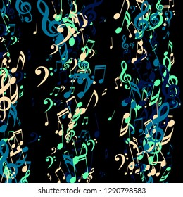 Stripes of Musical Notes. Modern Background with Notes, Bass and Treble Clefs. Vector Element for Musical Poster, Banner, Advertising, Card. Minimalistic Simple Background.