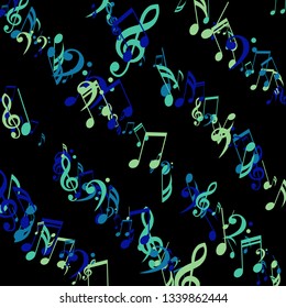 Stripes of Musical Notes. Modern Background with Notes, Bass and Treble Clefs. Vector Element for Musical Poster, Banner, Advertising, Card. Minimalistic Simple Background.