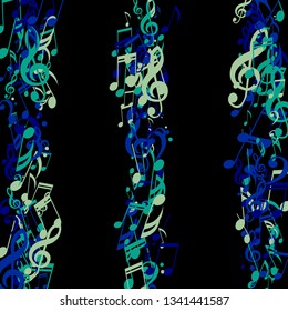 Stripes of Musical Notes. Modern Background with Notes, Bass and Treble Clefs. Vector Element for Musical Poster, Banner, Advertising, Card. Minimalistic Simple Background.