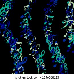 Stripes of Musical Notes. Modern Background with Notes, Bass and Treble Clefs. Vector Element for Musical Poster, Banner, Advertising, Card. Minimalistic Simple Background.