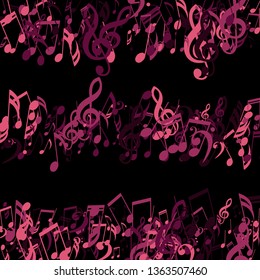 Stripes of Musical Notes. Modern Background with Notes, Bass and Treble Clefs. Vector Element for Musical Poster, Banner, Advertising, Card. Minimalistic Simple Background.