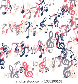 Stripes of Musical Notes. Modern Background with Notes, Bass and Treble Clefs. Vector Element for Musical Poster, Banner, Advertising, Card. Minimalistic Simple Background.