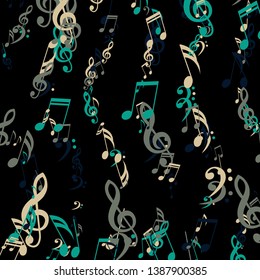 Stripes of Musical Notes. Modern Background with Notes, Bass and Treble Clefs. Vector Element for Musical Poster, Banner, Advertising, Card. Minimalistic Simple Background.