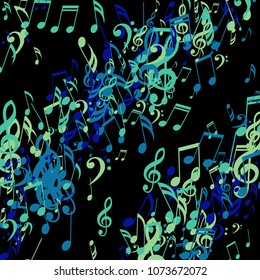 Stripes of Musical Notes. Trendy Background with Notes, Bass and Treble Clefs. Vector Element for Musical Poster, Banner, Advertising, Card. Minimalistic Simple Background.