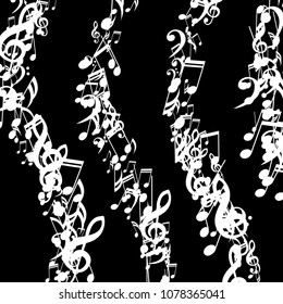 Stripes of Musical Notes. Trendy Background with Notes, Bass and Treble Clefs. Vector Element for Musical Poster, Banner, Advertising, Card. Minimalistic Simple Background.