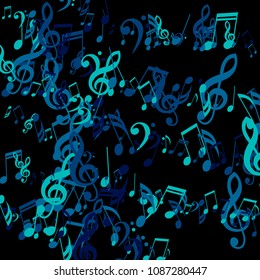 Stripes of Musical Notes. Trendy Background with Notes, Bass and Treble Clefs. Vector Element for Musical Poster, Banner, Advertising, Card. Minimalistic Simple Background.