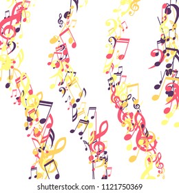 Stripes of Musical Notes. Trendy Background with Notes, Bass and Treble Clefs. Vector Element for Musical Poster, Banner, Advertising, Card. Minimalistic Simple Background.