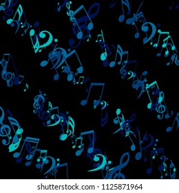 Stripes of Musical Notes. Trendy Background with Notes, Bass and Treble Clefs. Vector Element for Musical Poster, Banner, Advertising, Card. Minimalistic Simple Background.